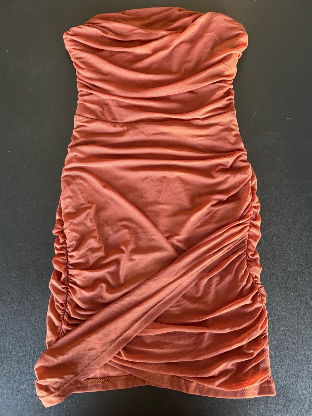 Strapless Ruched Rust Bodycon Dress
